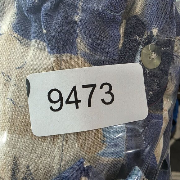 Mens Via Veneto Beige & Blue Geometric Rayon Shirt Button Up Short Sleeve Size L - Picture 7 of 7